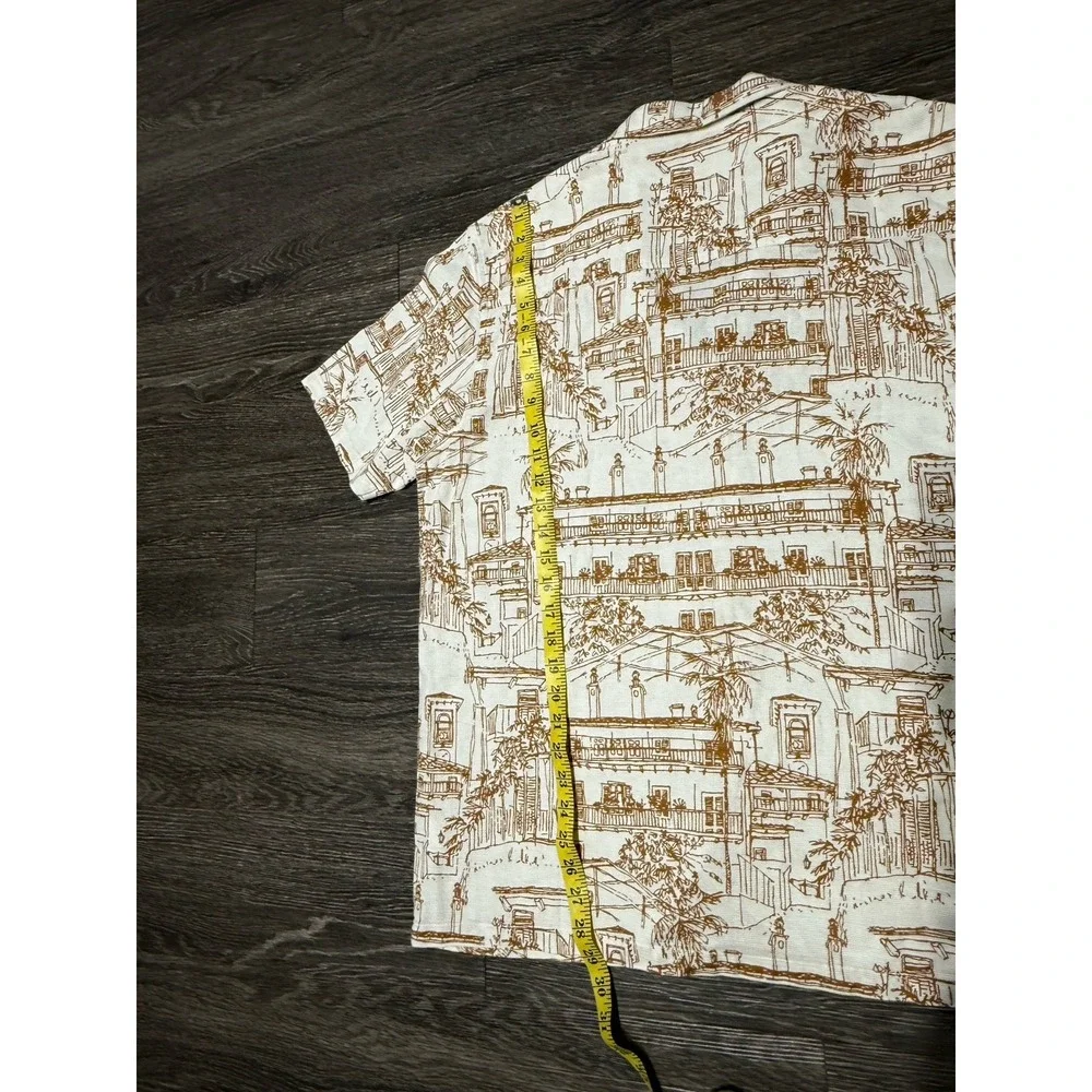 Common People Plate Tan Beige Hawaiian Scene Short Sleeve Shirt Size XLarge NWOT